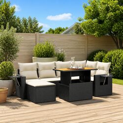 7 Piece Garden Sofa Set with Cushions Black Outdoor Patio Furniture Modular
