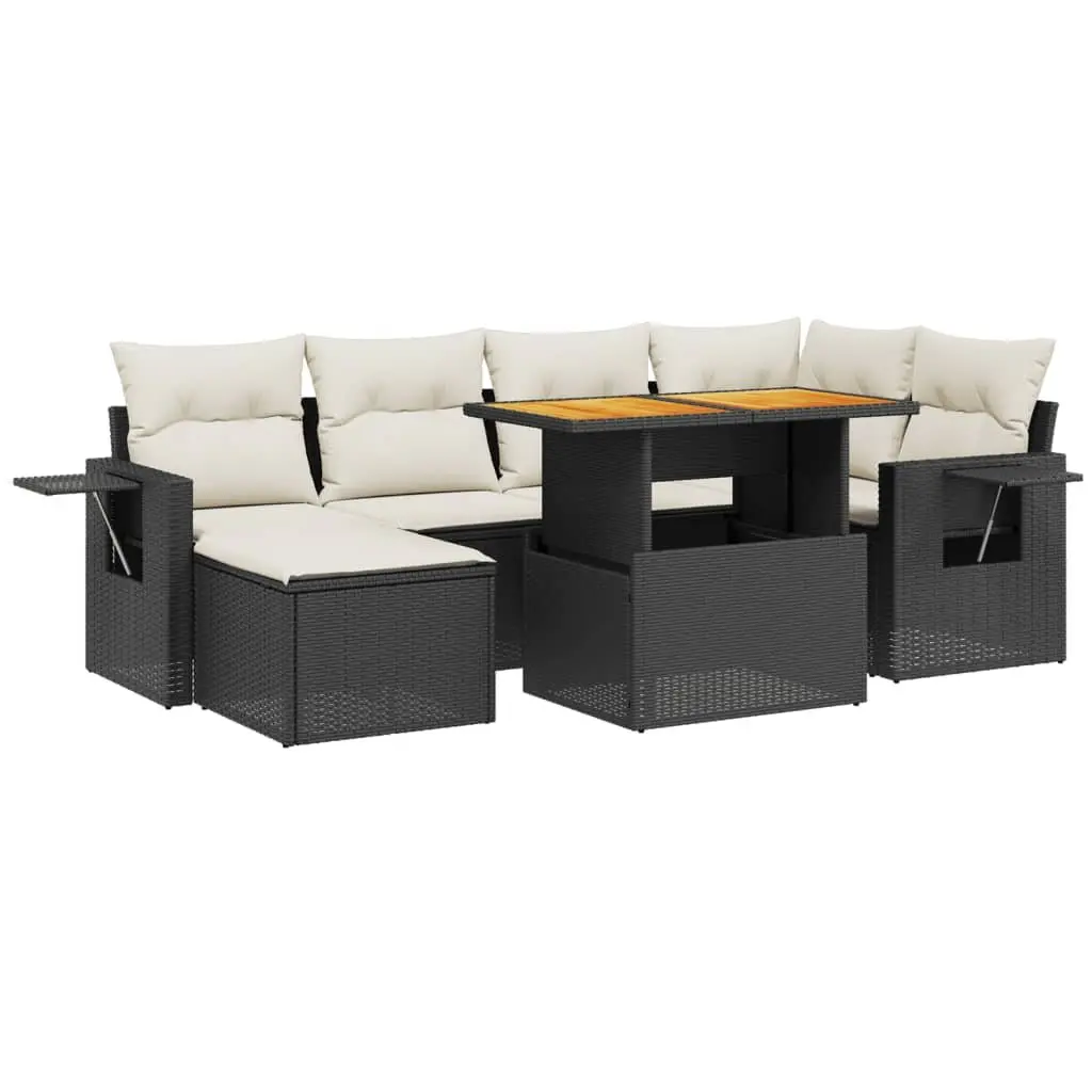 7 Piece Garden Sofa Set with Cushions Black Outdoor Patio Furniture Modular