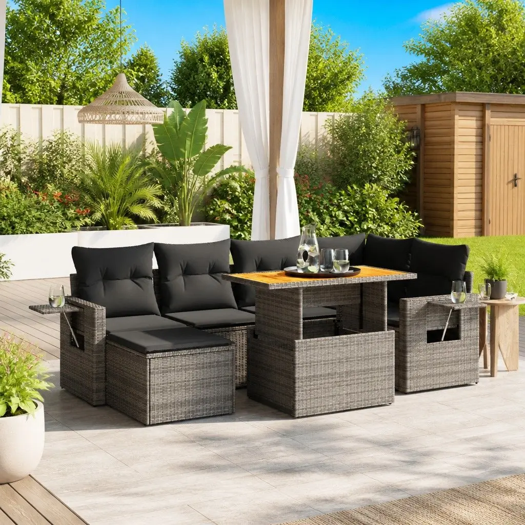 7 Piece Outdoor Garden Sofa Set Poly Rattan Patio Furniture Grey with Cushions