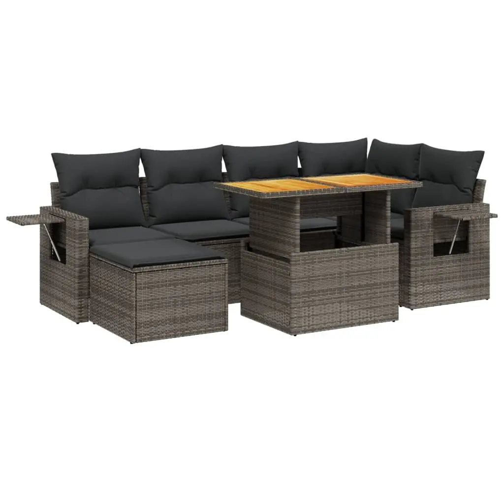 7 Piece Outdoor Garden Sofa Set Poly Rattan Patio Furniture Grey with Cushions