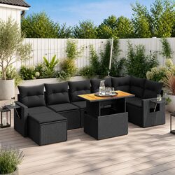 Garden Sofa Set 8 Piece Outdoor Furniture Patio Sectional with Cushions Black