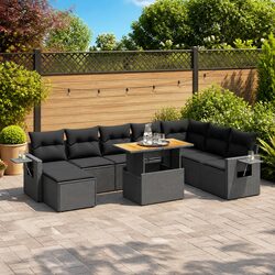 Garden Sofa Set 9 Piece Outdoor Furniture Patio Rattan Black with Cushions