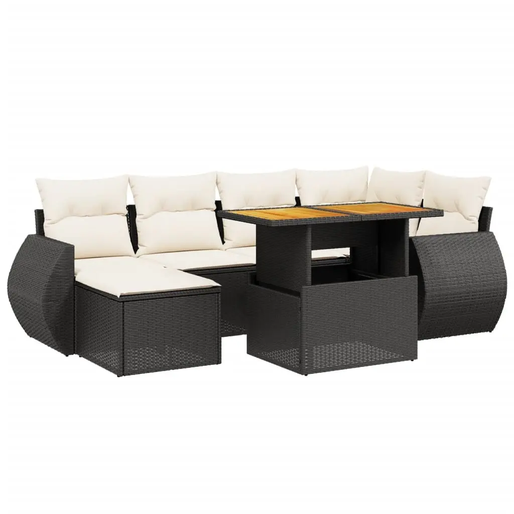 7 Piece Garden Sofa Set Outdoor Patio Furniture Black Poly Rattan Cushions