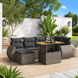 Garden Sofa Set 7 Piece Outdoor Furniture Patio Grey Poly Rattan Modular