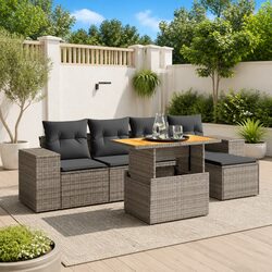 Garden Sofa Set 6 Piece Outdoor Furniture Patio Grey Poly Rattan Modular Seating
