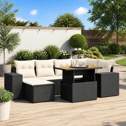 7 Piece Garden Sofa Set with Cushions Black Outdoor Furniture Patio Sectional