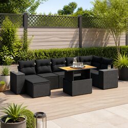 Garden Sofa Set 8 Piece Outdoor Furniture Patio Black Poly Rattan Modular