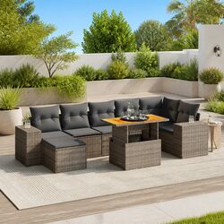 Garden Sofa Set 8 Piece Outdoor Furniture Grey Poly Rattan Patio Seating