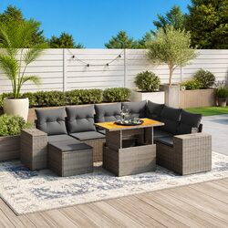 Garden Sofa Set 8 Piece Outdoor Furniture Patio Grey Rattan Modular with