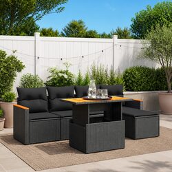 Garden Sofa Set 6 Piece Outdoor Furniture Black Poly Rattan Modular Patio Lounge