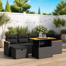 Garden Sofa Set 7 Piece Outdoor Furniture Patio Lounge Black Poly Rattan Modular
