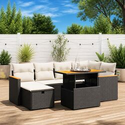 Garden Sofa Set 7 Piece Outdoor Furniture Black Poly Rattan Modular Patio Lounge