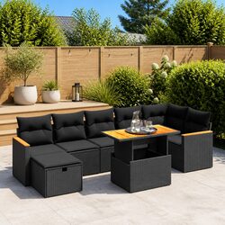 Garden Sofa Set 8 Piece Outdoor Furniture Black Poly Rattan Patio Lounge Seating