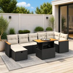 Garden Sofa Set 8 Piece Outdoor Furniture Black Poly Rattan Patio Modular Lounge