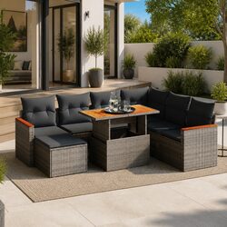 Garden Sofa Set 8 Piece Outdoor Furniture Patio Seating Grey Poly Rattan Modular