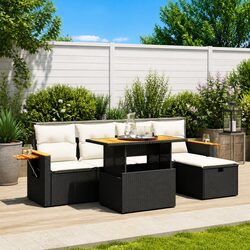 6 Piece Garden Sofa Set Outdoor Patio Furniture Black Poly Rattan with Cushions