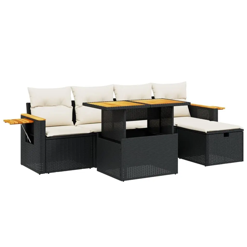 6 Piece Garden Sofa Set Outdoor Patio Furniture Black Poly Rattan with Cushions