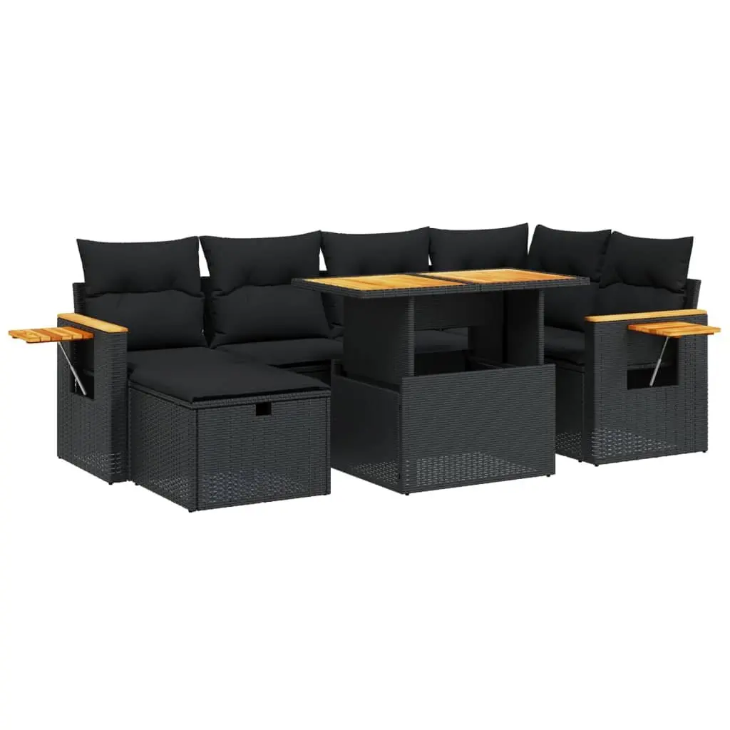 7 Piece Garden Sofa Set Outdoor Patio Furniture Black Poly Rattan with Cushions