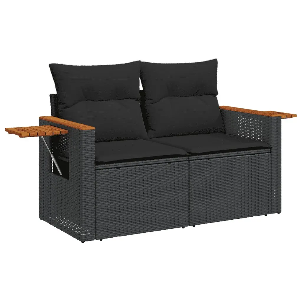 7 Piece Garden Sofa Set Outdoor Patio Furniture Black Poly Rattan with Cushions