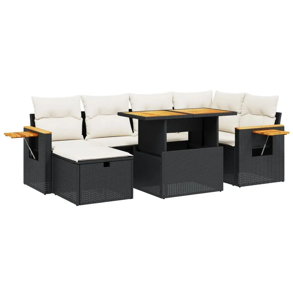 7 Piece Garden Sofa Set Outdoor Furniture Patio Black Poly Rattan Cushions