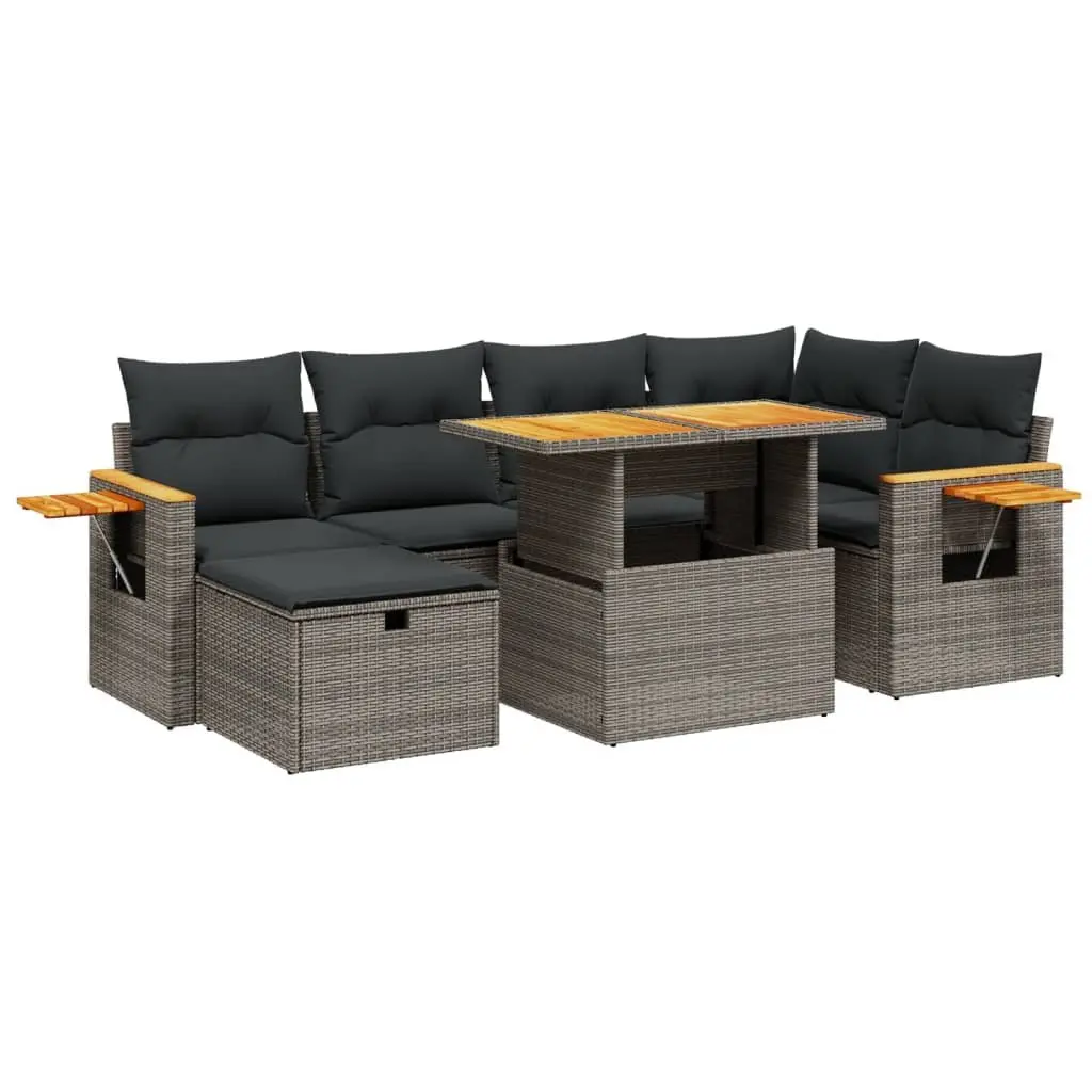 7 Piece Garden Sofa Set with Cushions Grey Outdoor Furniture Patio Lounge