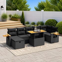 Garden Sofa Set 8 Piece Outdoor Furniture Patio Seating Black Poly Rattan