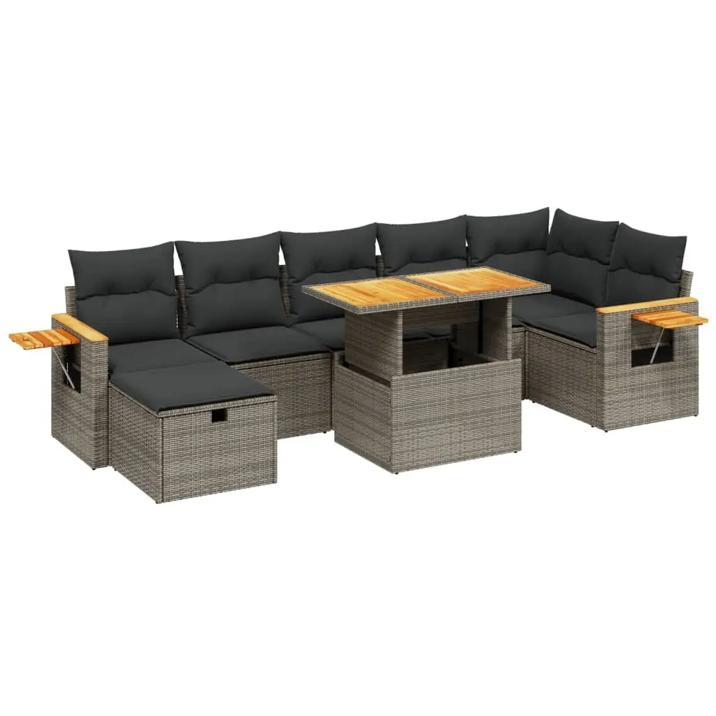 8 Piece Garden Sofa Set with Cushions Grey Poly Rattan Outdoor Patio Furniture