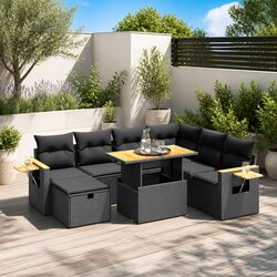 Garden Sofa Set 8 Piece Outdoor Furniture Black Poly Rattan Modular Patio Lounge