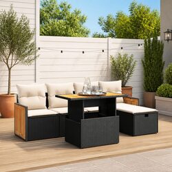 Garden Sofa Set 6 Piece Outdoor Furniture Patio Black Poly Rattan Modular Lounge