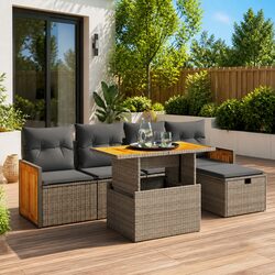 Garden Sofa Set 6 Piece Outdoor Furniture Grey Poly Rattan Modular Patio Lounge