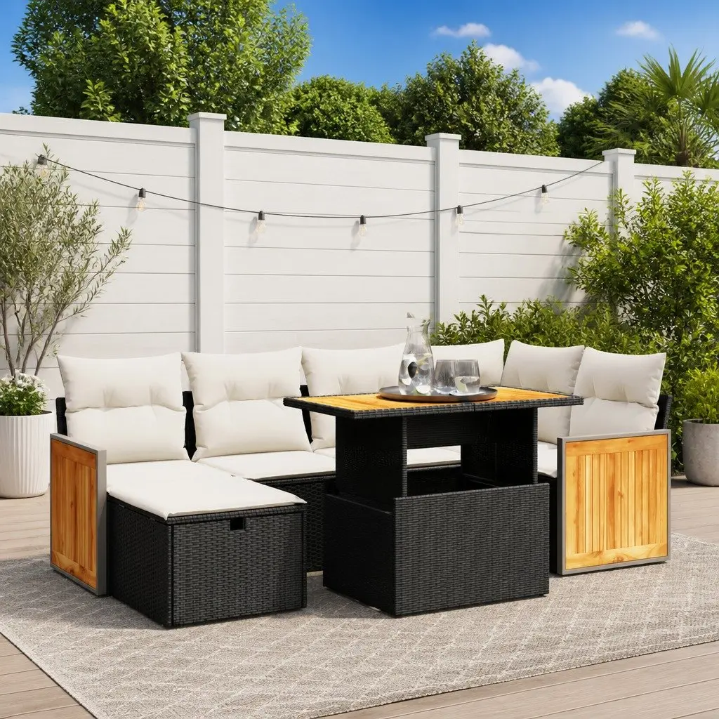 7 Piece Outdoor Sofa Set Black Garden Furniture Patio Lounge with Cushions