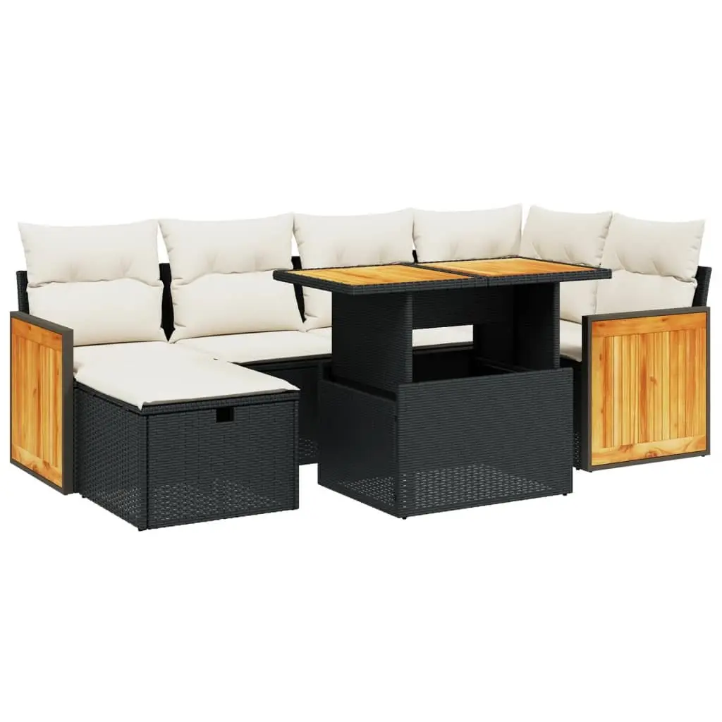 7 Piece Outdoor Sofa Set Black Garden Furniture Patio Lounge with Cushions