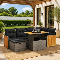 Garden Sofa Set 7 Piece Outdoor Furniture Grey Poly Rattan Modular Patio Seating