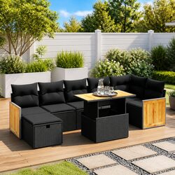 Garden Sofa Set 8 Piece Outdoor Furniture Patio Lounge Black Poly Rattan Modular