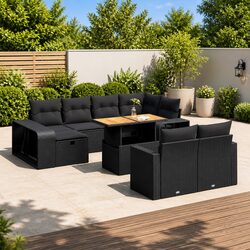 Garden Sofa Set 11 Piece Outdoor Furniture Black Poly Rattan Patio Lounge