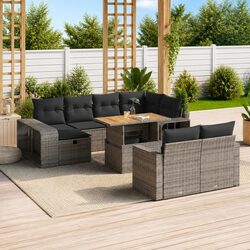 Garden Sofa Set 11 Piece Outdoor Furniture Patio Grey Poly Rattan Modular