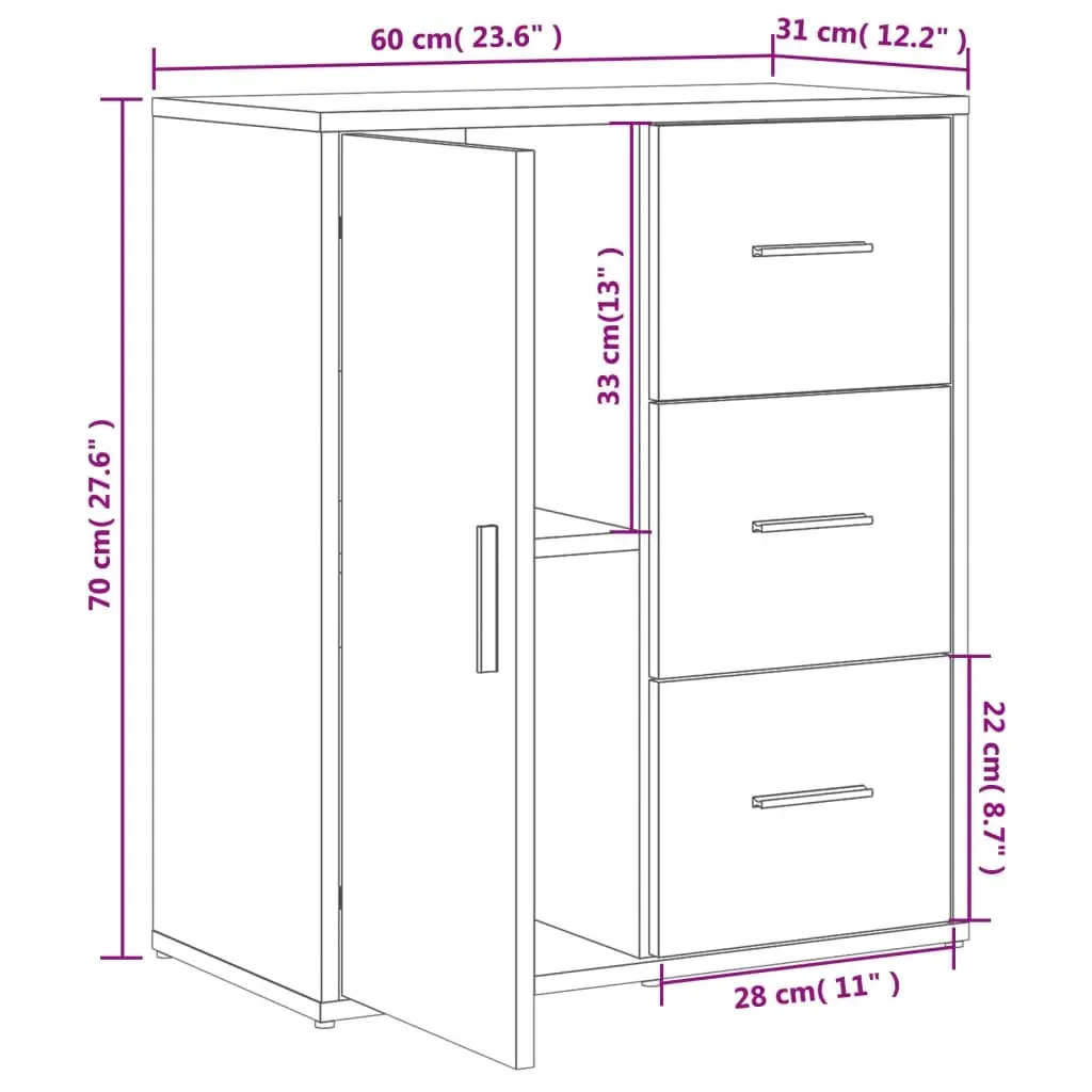 Sideboard Cabinet White Engineered Wood Storage Furniture 60x31x70 cm Set of 2
