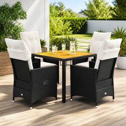 Garden Dining Set 5 Piece Outdoor Furniture with Cushions Black PE Rattan