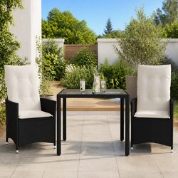 Outdoor Bistro Set 3 Piece Garden Furniture Black Poly Rattan with Cushions