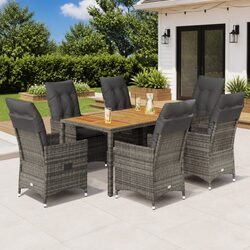 Garden Dining Set 7 Piece Outdoor Furniture Patio Table Chairs Cushions Grey