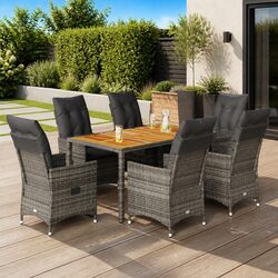 Garden Dining Set 7 Piece Outdoor Furniture Grey Poly Rattan with Cushions Patio
