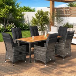 Garden Dining Set 7 Piece Outdoor Furniture Grey Poly Rattan Cushioned Patio