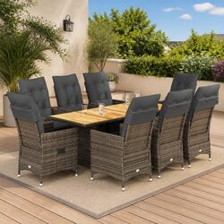 Garden Dining Set 9 Piece Outdoor Furniture Grey Poly Rattan with Cushions Patio