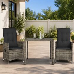 Outdoor Bistro Set 3 Piece Garden Furniture with Cushions Grey Poly Rattan