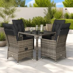 Garden Dining Set 5 Piece Outdoor Furniture Grey Poly Rattan Patio Chairs Table