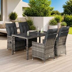 Garden Dining Set 5 Piece Outdoor Furniture with Cushions Grey Poly Rattan