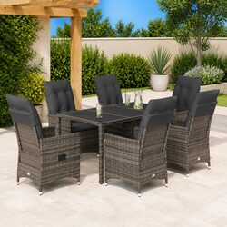 7 Piece Outdoor Dining Set Grey Poly Rattan Garden Furniture Patio Table Chairs