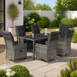 7 Piece Garden Dining Set with Cushions Grey Outdoor Furniture Patio Table