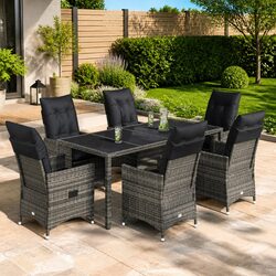 Garden Dining Set 7 Piece Outdoor Furniture Grey Poly Rattan Patio Seating