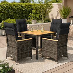 Garden Dining Set 5 Piece Outdoor Furniture Poly Rattan Grey with Cushions
